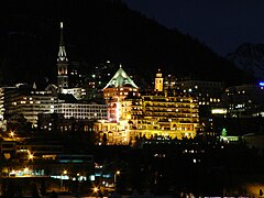Badrutt's Palace Hotel at night.