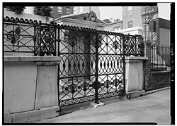 Gate of wrought iron fence, 1974