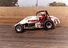 Butler and Ol' Whitey ride Eldora's cushion to their first USAC championship. Steve Butler Eldora 86.jpg