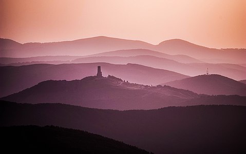 Sunset over Park-museum "Shipka-Buzludzha" in Bulgaria Photograph: Annboeva