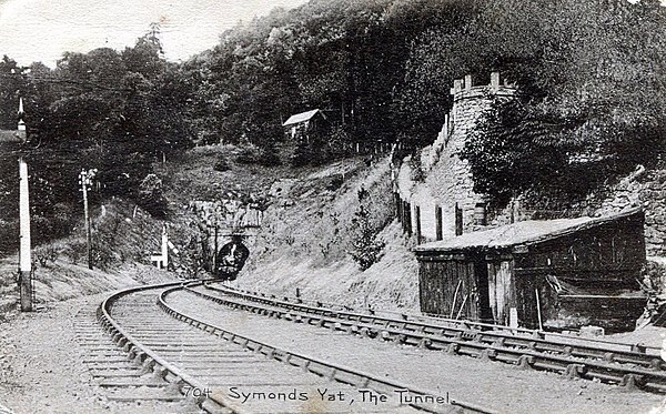 Symonds Yat tunnel with train emerging 1895