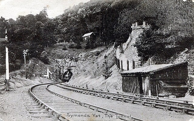 Symonds Yat tunnel with train emerging 1895