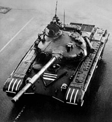 T-72A top view. This model sports thick "Dolly Parton" composite armour on the turret front. T-72A tank on parade.jpg