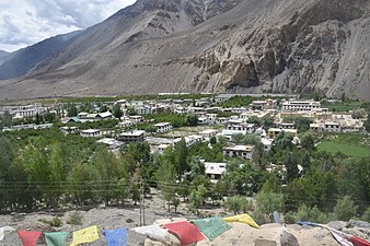 Tabo with Spiti River beneath distant cliff, Jun '18