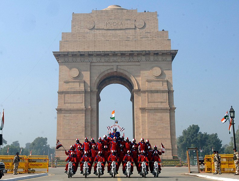 File:The Dare Devils of Corps of Military Police popularly known as the “SHWET ASHW” performing astounding feats on its blazing motorcycles, passing through the Rajpath during the 58th Republic Day Parade - 2007, in New Delhi.jpg