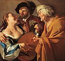 Dirck Van Baburen, L'Entremetteuse, 1622 (Museum of Fine Arts, Boston - Massachusetts). – Les attitudes et les gestes des personnages, comme dans le tableau du Caravage, sont mis en relief et signifiants ; ils sont les éléments clés d'une intrigue.
