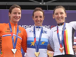 The podium - 2018 UEC European Road Cycling Championships (Women's road race).jpg