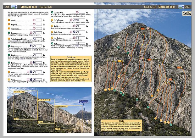 Topo image of cliff Toix Est in the Costa Blanca region of Spain, by climber Chris Craggs from a Rockfax guidebook