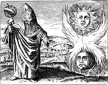 Hermes Trismegistus - traditionally credited as the author of the Hermetica and legendary founder of Western alchemy. (Maier, 1617) Trismegistos.jpg