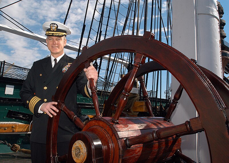 File:US Navy 070303-N-2541H-058 Capt. Todd A. Zecchin, commanding officer of USS John F. Kennedy (CV 67), takes the helm of the Navy's oldest commissioned ship, USS Constitution.jpg