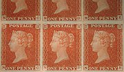 Миниатюра для Файл:Unused block of forty-two "Penny Red-Brown" postage stamps of Queen Victoria MET SF2002 399 11 img2.jpg