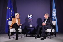 Guterres with President of the European Commission Ursula von der Leyen, November 2023 Ursula von der Leyen & Antonio Guterres, Bletchley Park (2023) (01).jpg