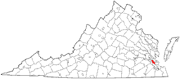 Newport News läge på en karta över Virginia.