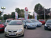 Vauxhall Corsas on sale at a former dealership in Wetherby, West Yorkshire