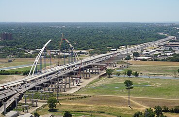 A view of Interstate 30 from the GeO-Deck of Reunion Tower in Dallas, Texas