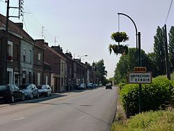 Wavrechain-sous-Denain (Nord, Fr) city limit sign.JPG