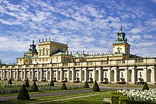Wilanow Palace, completed in 1696, exemplifies the opulence of royal and noble residences in the Commonwealth. Wilanow palace - panoramio (2).jpg