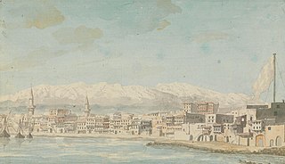 Views in the Levant: View of Harbor Town With Flagpole at Right, Seen From Sea