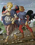 Ängel målad i Andrea del Verrocchios verkstad (av bland andra Leonardo).