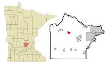 Wright County Minnesota Sisällytetyt ja rekisteröimättömät alueet Maple Lake Highlighted.svg