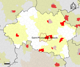 Lage des Attraktionsgebiets von Saint-Pourçain-sur-Sioule im Departement Allier.