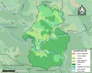 Barevná mapa znázorňující využití půdy.