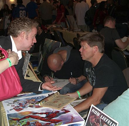 Mark Millar speaking with Liefeld at the Big Apple Convention in Manhattan, October 2, 2010