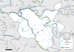 Barevná mapa znázorňující hydrografickou síť obce