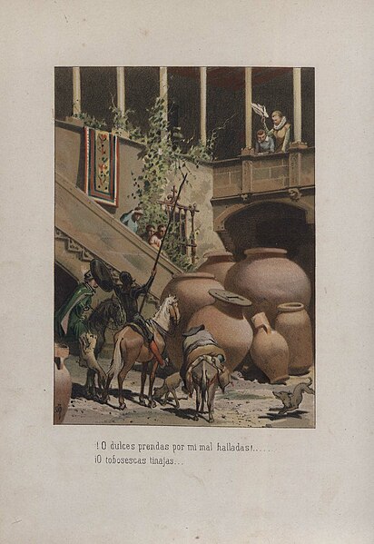 File:1879, El ingenioso hidalgo D. Quijote de la Mancha, O dulces prendas por mi mal halladas, O tobosescas tinajas, Mestres.jpg