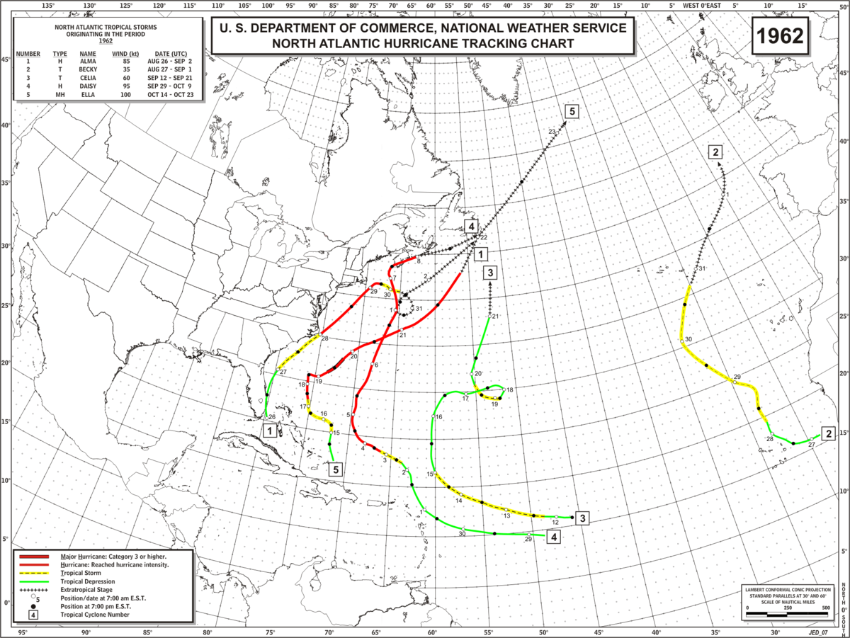 North Atlantic Hurricane Tracking Chart