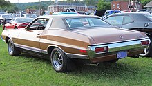 1972 Ford Gran Torino 2-door hardtop with formal roof 1972 Ford Gran Torino 2-Door Hardtop, rear left (Cruisin' the River Lowellville Car Show, July 10th, 2023).jpg