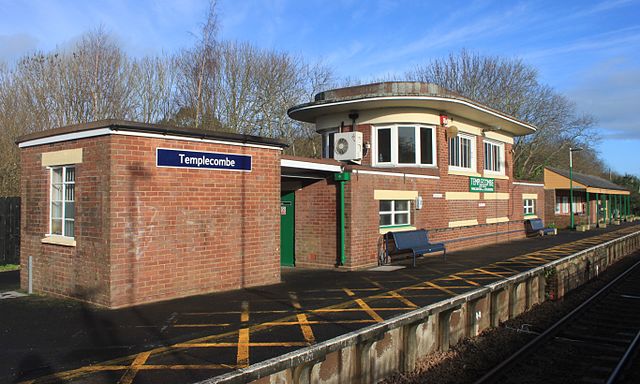 The old 1938 signal box and waiting room in December 2015
