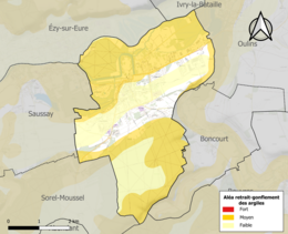 Carte des zones d'aléa retrait-gonflement des sols argileux d'Anet.