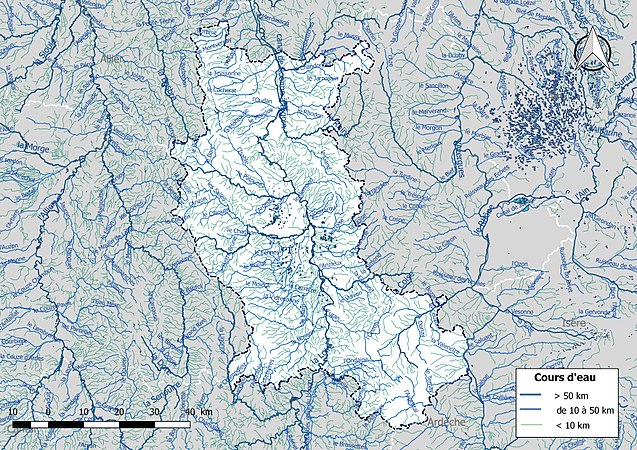 Carte de l'ensemble du réseau hydrographique de la Loire.