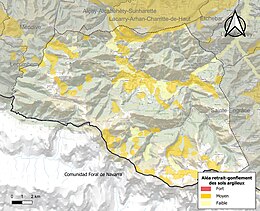 Carte des zones d'aléa retrait-gonflement des sols argileux de Larrau.