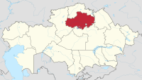 मानचित्र जिसमें अकमोला ओब्लिसी Ақмола облысы हाइलाइटेड है