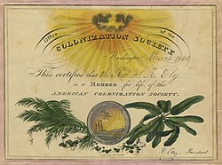 American Colonization Society member certificate (color, Rev. S. R. Ely).jpg