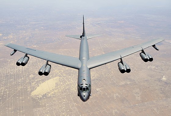A U.S. Air Force B-52 flying over Texas