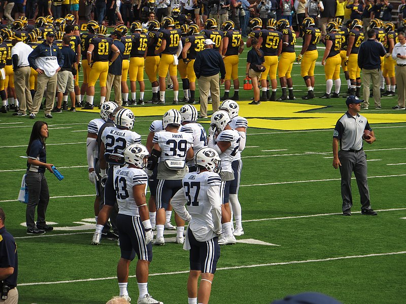 File:BYU Warming Up, Michigan Stadium, University of Michigan, Ann Arbor, Michigan (21744966405).jpg