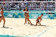 Deutsch: Beachvolleyball bei den Olympischen Jugendspielen 2018; Tag 9, 15. Oktober 2018; Mädchen, Viertelfinale: USA-Spanien 2–1 (21–19/17–21/15–9) English: Beach volleyball at the 2018 Summer Youth Olympics at 15 October 2018 – Girls Quarterfinals: USA-Spain 2–1 (21–19/17–21/15–9)