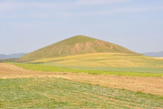 Tomb of King Alyattes at Bin Tepe in Lydia, modern Turkey, built c. 560 BC. It is one of the largest tumuli ever built, with a diameter of 360 meters 