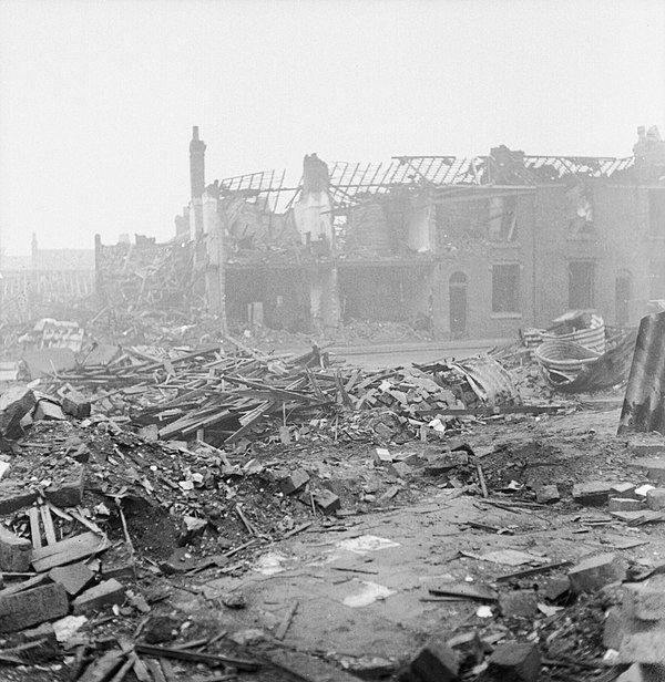 A severely bomb damaged street in Aston Newtown.