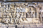 Bas-relief of 9th-century Candi Borobudur. The temple possesses 1,460 panels of bas-relief narrating Buddhist scriptures.