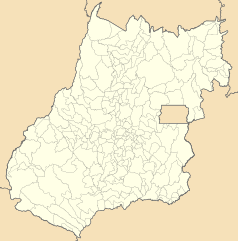 Mapa konturowa Goiás, u góry nieco na prawo znajduje się punkt z opisem „Niquelândia”