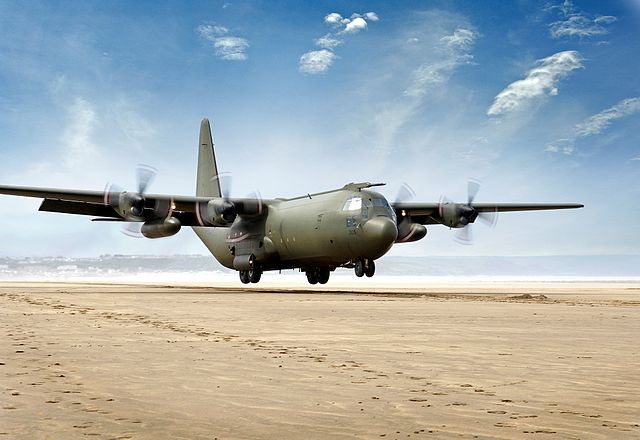 File:C-130_Mk3_Hercules_Transport_Aircraft_landing_at_Saunton_Sands_air_strip._MOD_45151000.jpg