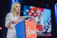 Giorgia Meloni speaking at the CPAC in Florida in 2022