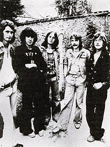 Caravan in 1974. From left to right: Hastings, Richardson, Wedgwood, Coughlan, Sinclair. Caravan, 1974.jpg