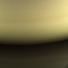 A close-up image of Saturn's atmosphere from about 3,100 km (1,900 mi) above the cloud layer, taken by Cassini on its first dive on April 26, 2017, at the start of the Grand Finale