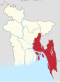 Mapa označující rozsah divize Čitagong v Bangladéši