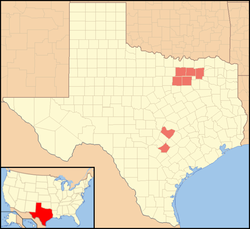 Distribución en Texas (arriba) y Japón (abajo) en rojo y verde oscuro, respectivamente.